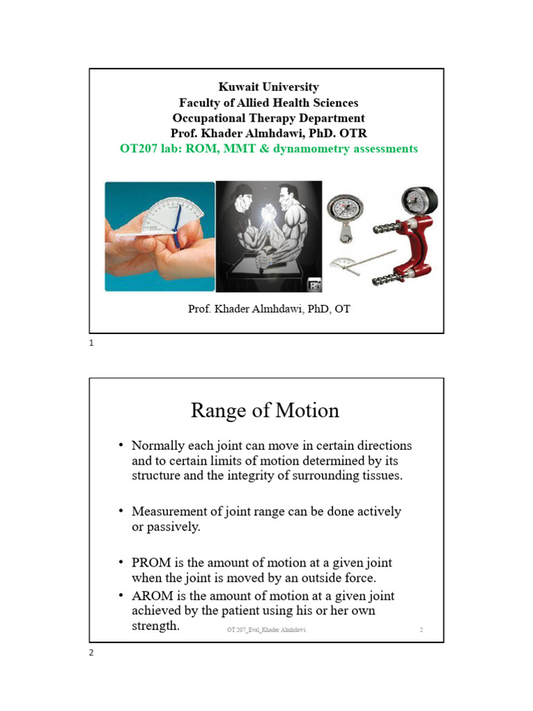 OT207 - ROM, MMT & Dynamometry - Labs | PDF