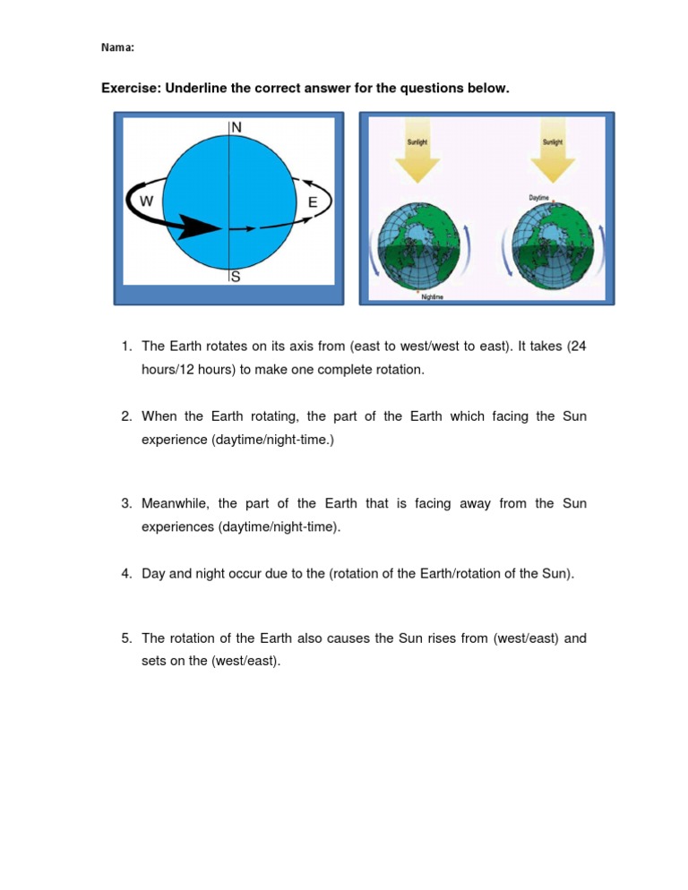 Earth Rotation Q&A Exercise | PDF | Science & Mathematics