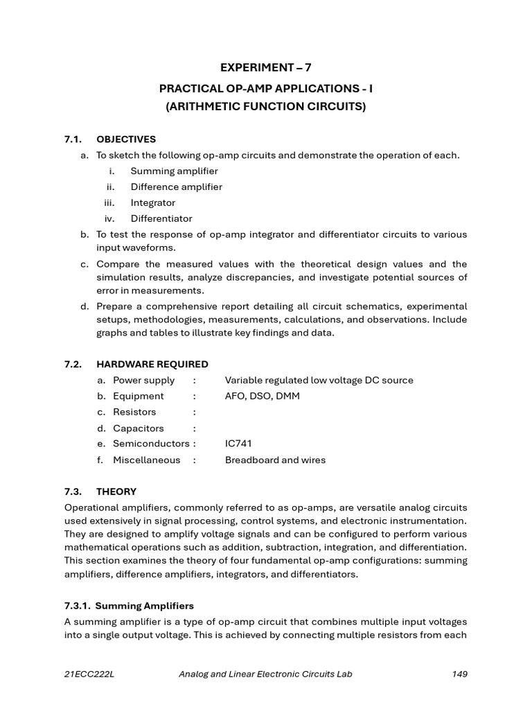 Manual - Student Circulation - 21ECC222L - Electronic Circuits Lab ...