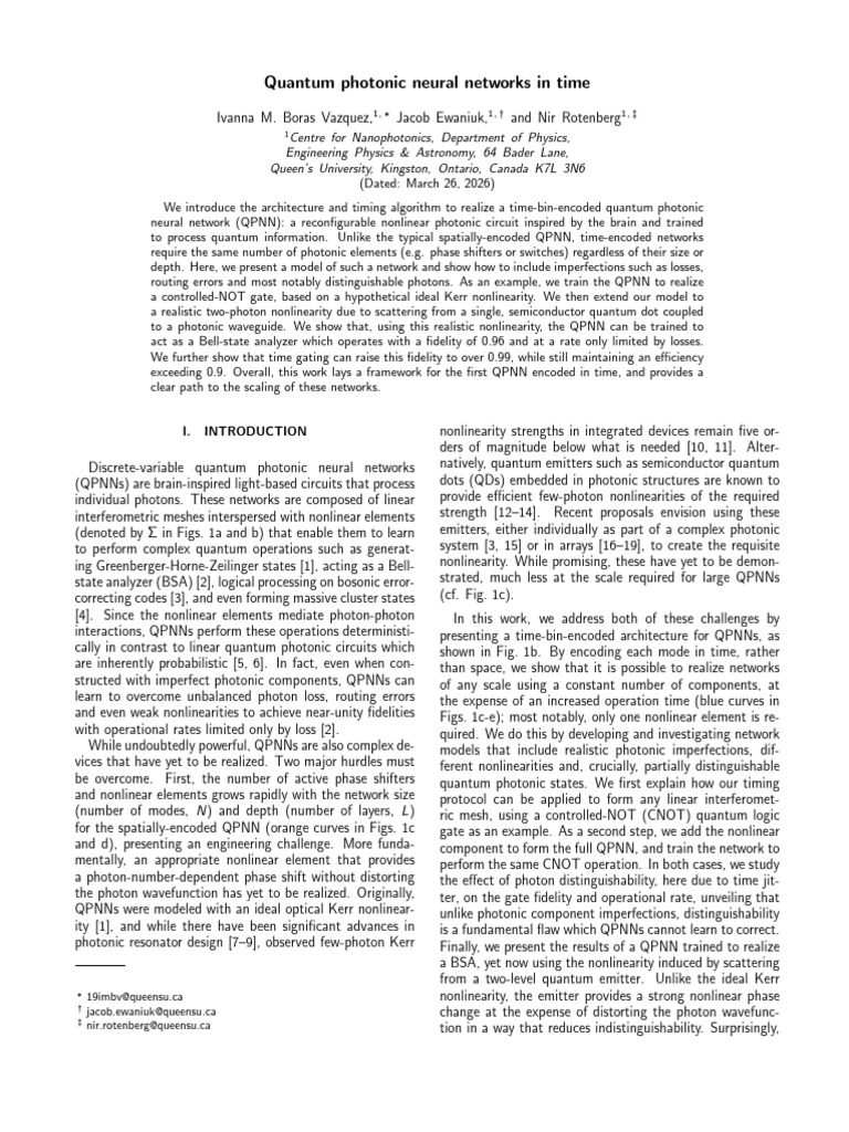 Quantum Photonic Neural Networks in Time | PDF