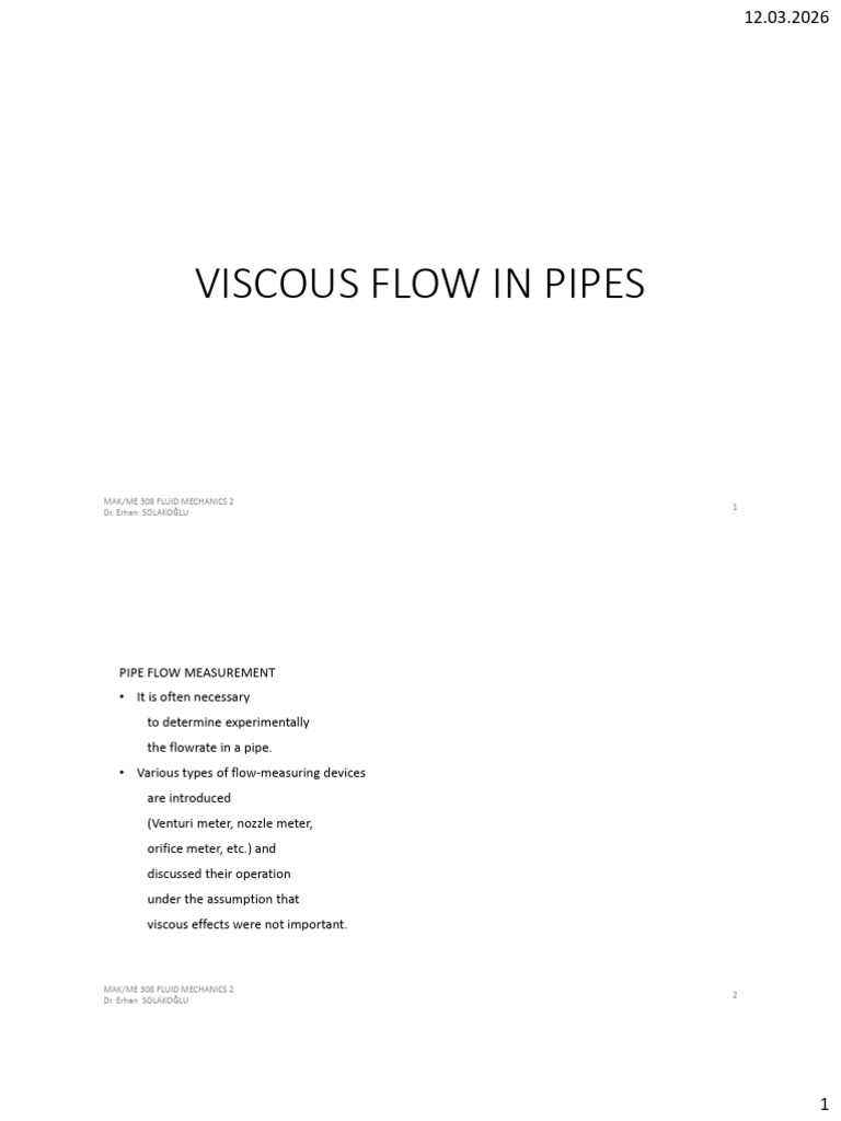 6 0 Viscous Flow in Pipes | PDF | Fluid Dynamics | Liquids