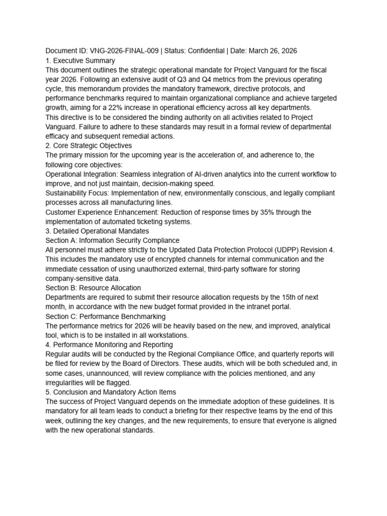 Annual Strategic Operational Mandate - Project Vanguard 2026 | PDF