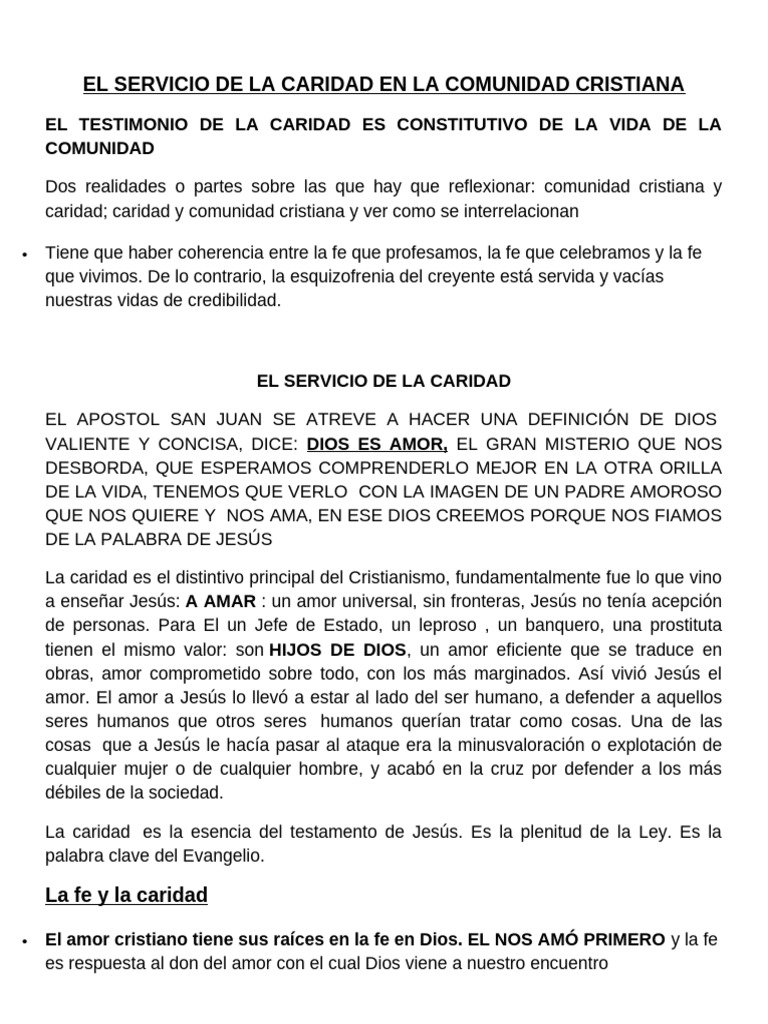 El Servicio de La Caridad en La Comunidad Cristiana | PDF | Amor ...