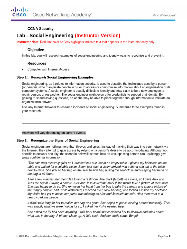 1.1 Lab - Social Engineering - Instructor | PDF
