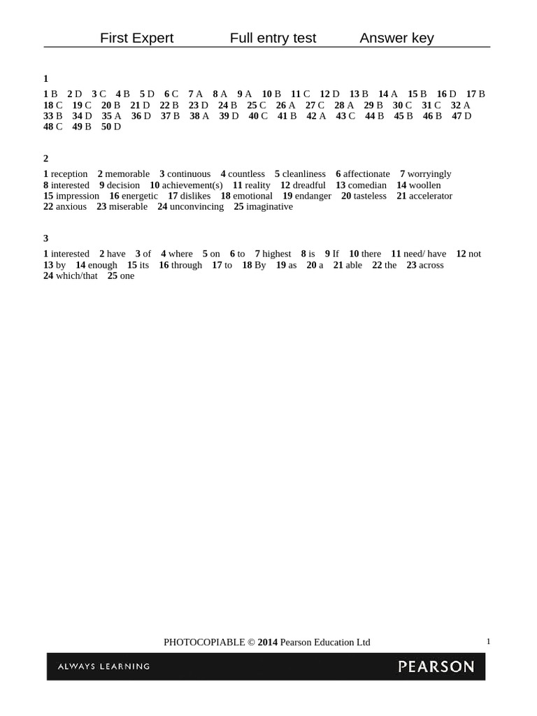 Full Entry Test Key | PDF
