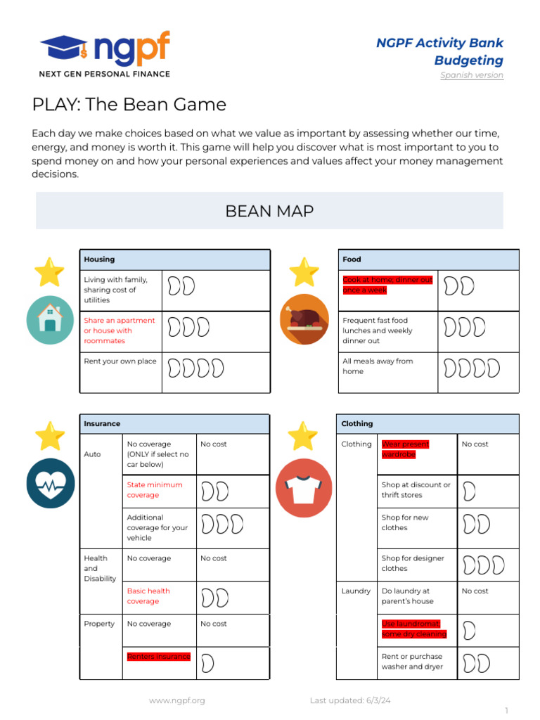 PLAY - The Bean Game - Worksheet | PDF