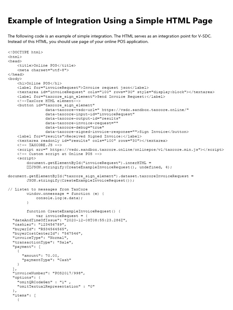 Example of Integration Using A Simple HTML Page | PDF