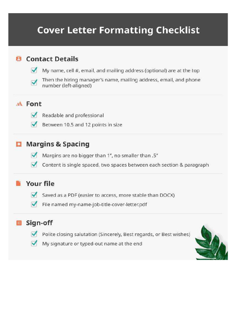 Cover Letter Formatting Checklist | PDF
