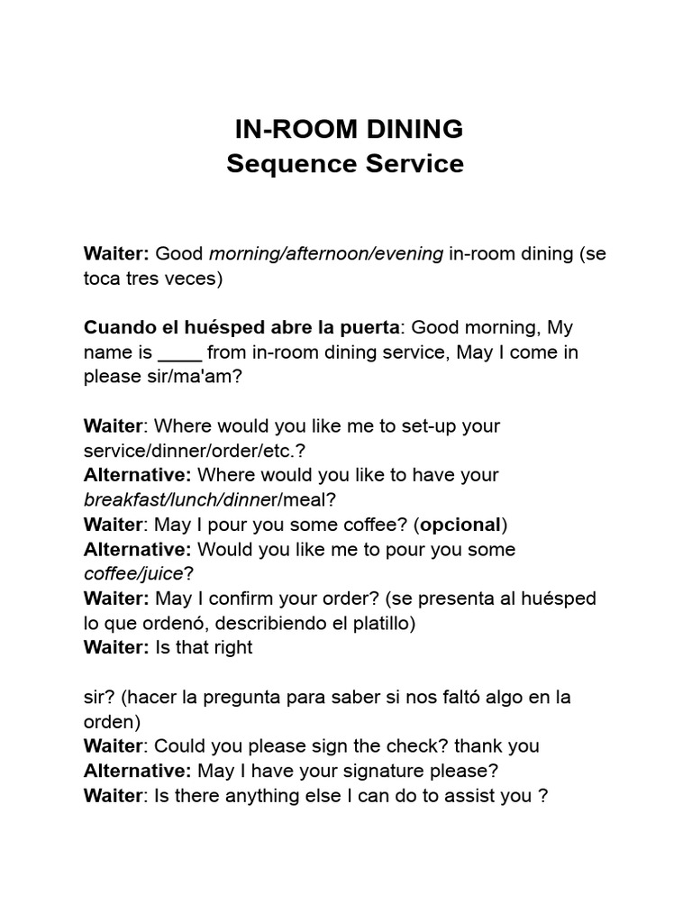 In-Room Dining | PDF