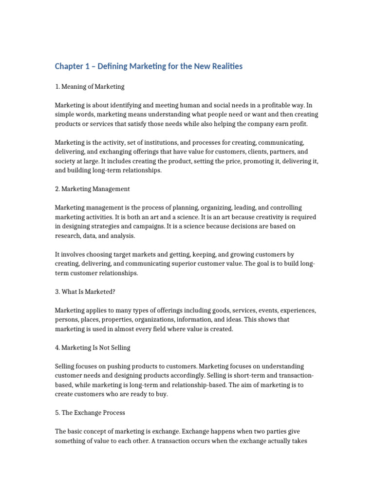 Chapter 1 Marketing Notes | PDF | Marketing | Customer