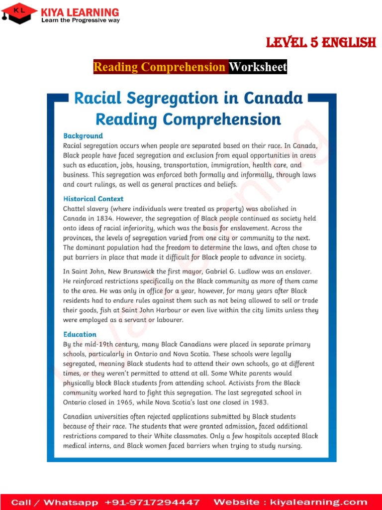 Level 5 English-Reading Comprehension Worksheet-3 | PDF