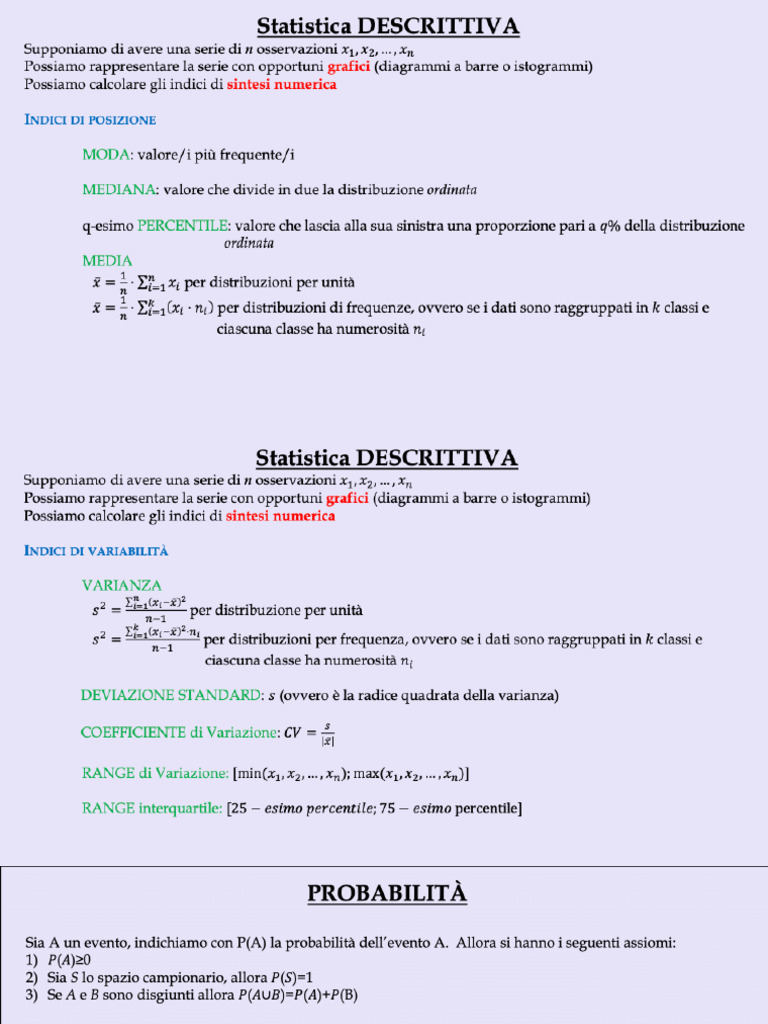Formulario Statistica | PDF