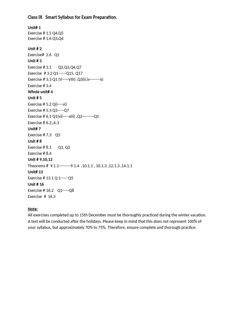 Class IX Smart Syllabus For Exam Preparation | PDF