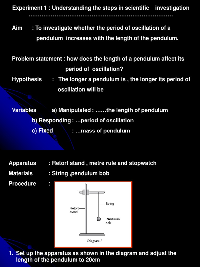 science chapter 1, form 1...... experiment of pendulum Pendulum
