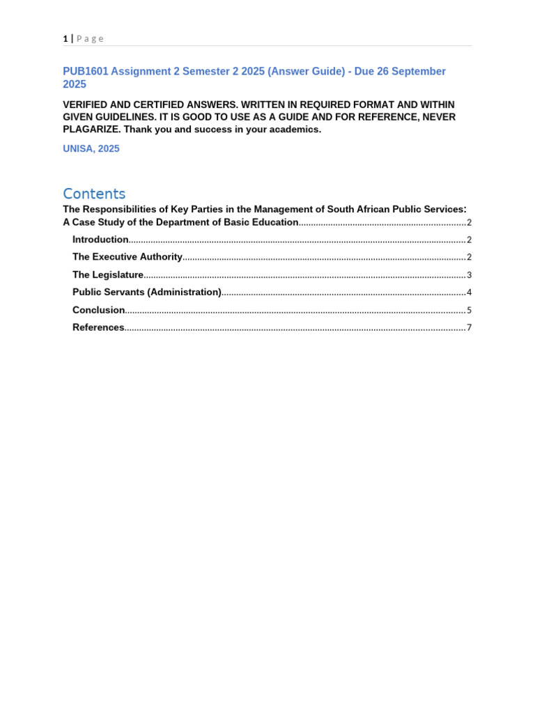 PUB1601 Assignment 2 Semester 2 2025 | PDF | Governance | Legislature