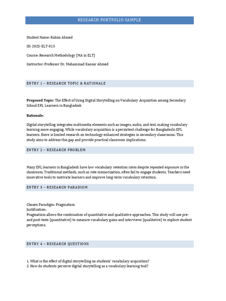 Sample Research Portfolio | PDF | Qualitative Research | Vocabulary