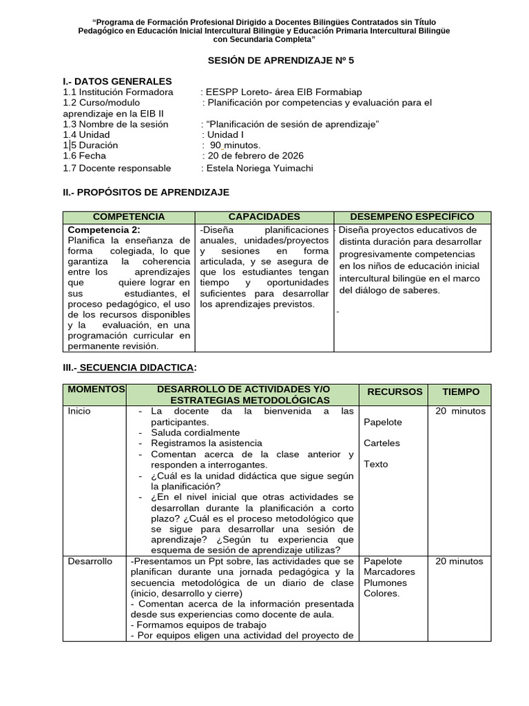 SESION N° 5-PLANIFCACION | PDF | Educación de la primera infancia ...