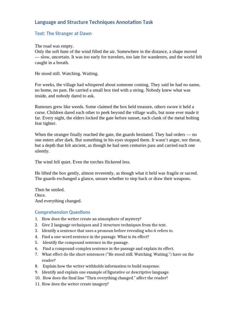 Language & Structure Tecnique Worksheet With Model Answers | PDF