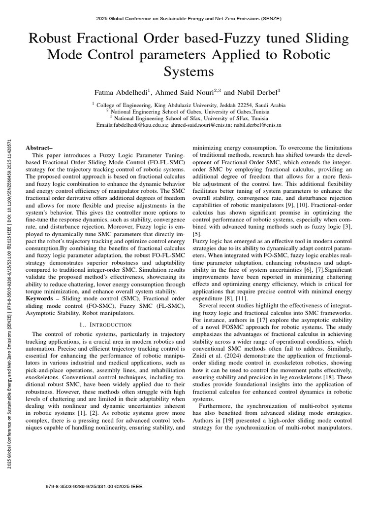Robust Fractional Order Based-Fuzzy Tuned Sliding Mode Control ...