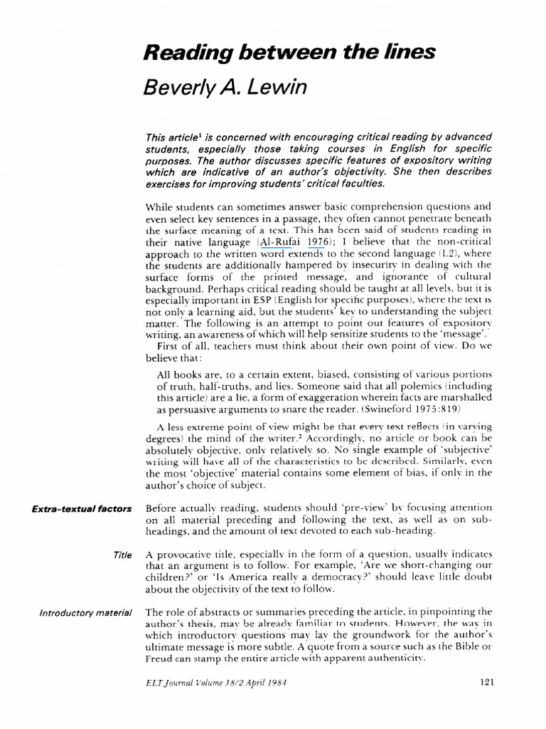 Reading Between The Lines | PDF