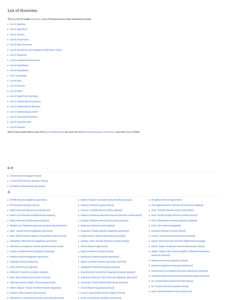 List of Theorems - Wikipedia PDF | PDF