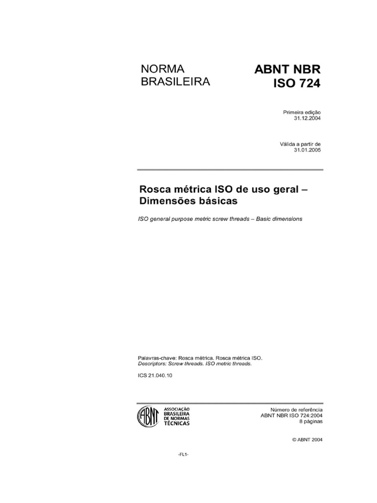 ISO 724 de 12.2004 - NBR Rosca Métrica ISO de Uso Geral - Dimensões ...