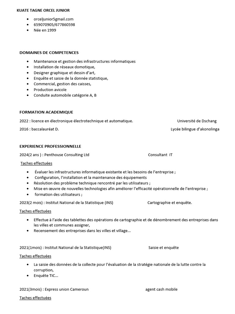 CV Actualisé Kuate Junior | PDF