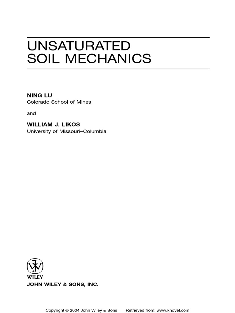 (Ning Lu, William J. Likos) Unsaturated Soil Mechanics | PDF ...