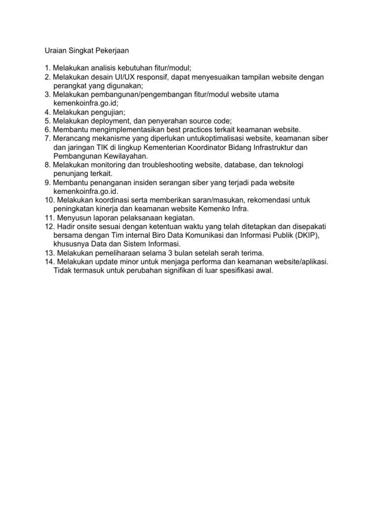 Uraian Singkat Pekerjaan | PDF