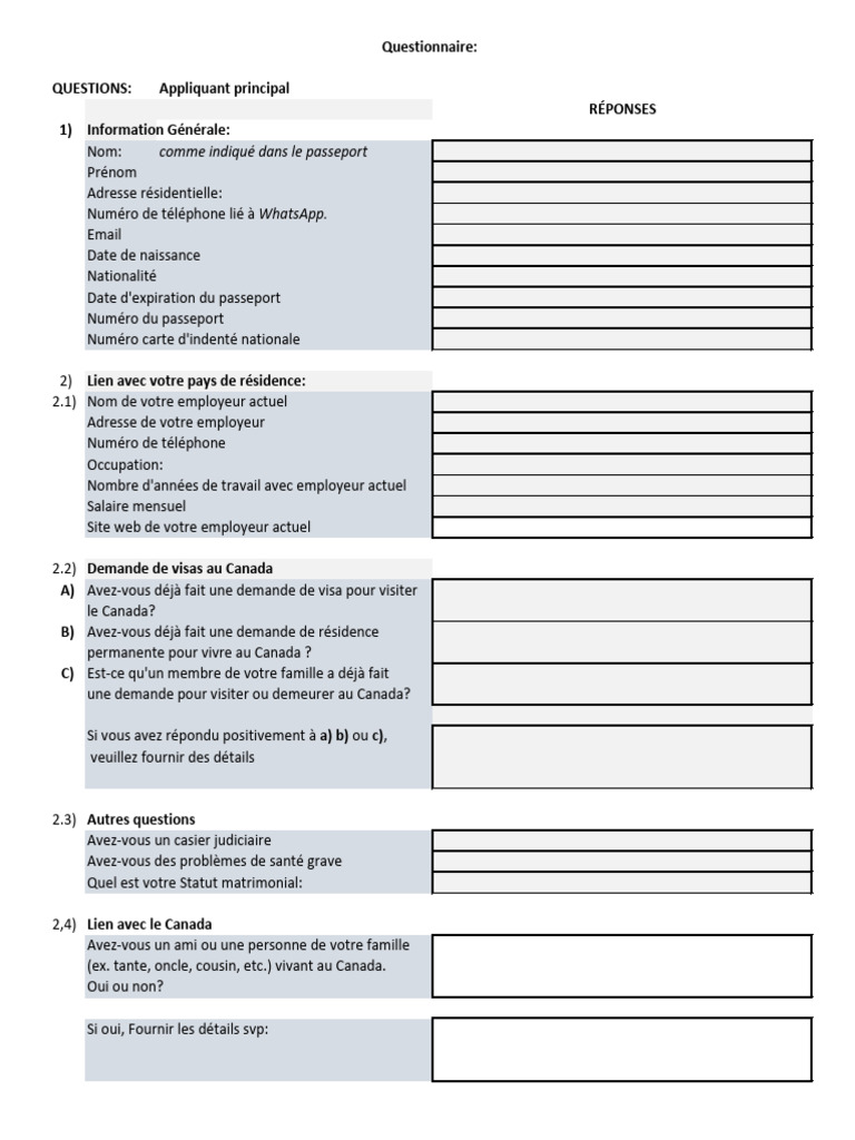 1) MASTER Questionnaire TET Et Documents À Obtenir | PDF