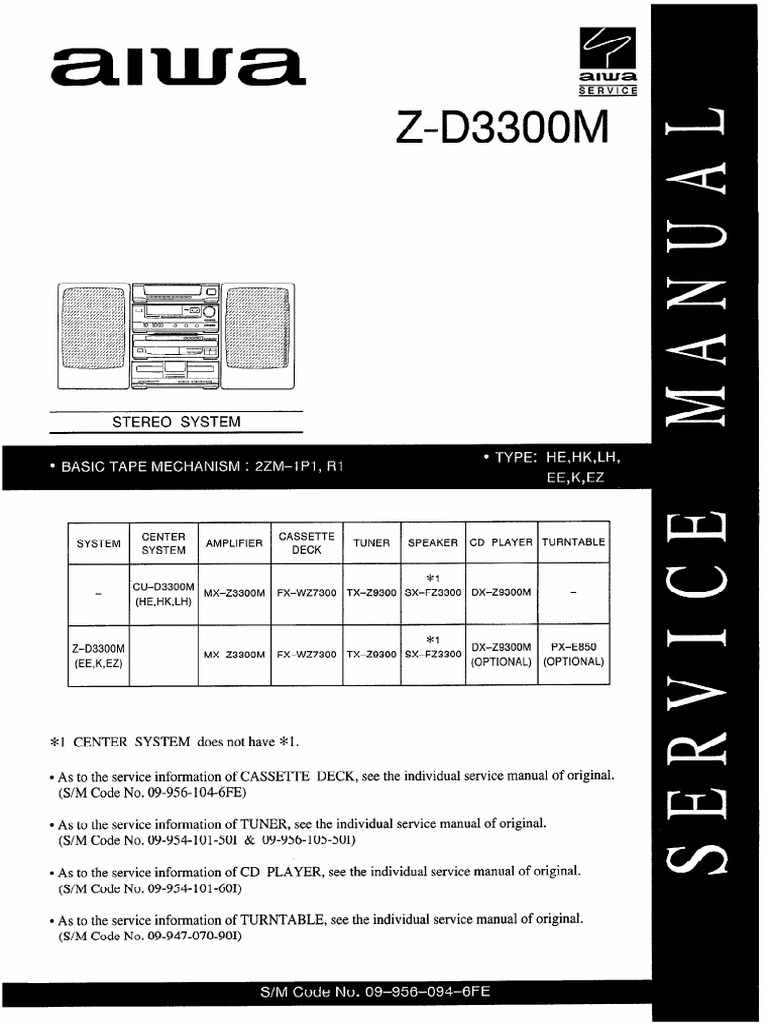 Aiwa Z-D3300 MX-Z3300M FX-WZ7300 TX-Z9300 SX-FZ3300 Ux-Z9300m | PDF