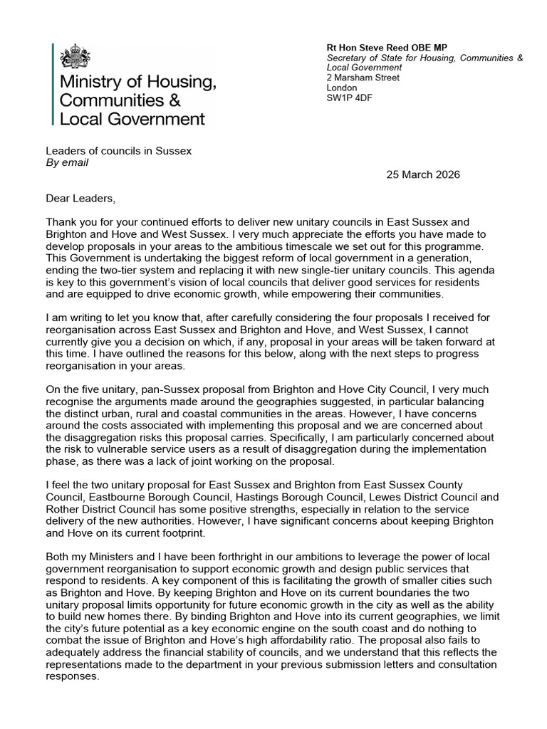 SoS - Letter To Sussex Leaders 25.03.26 | PDF