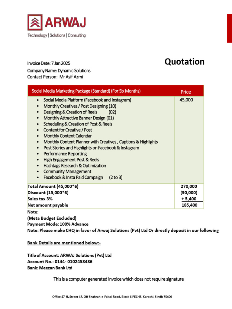 Dynamic Solution Discounted Quotation (Six Months) | PDF