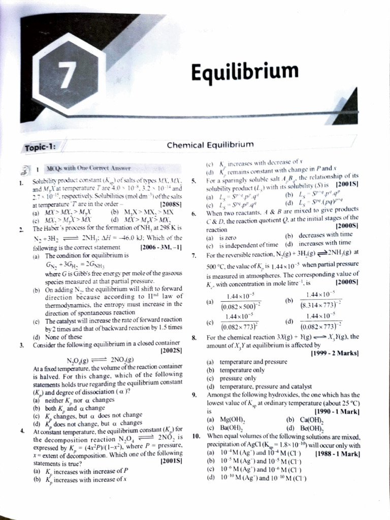 Equilibrium Advanced - 2025 | PDF | Chemical Equilibrium | Dissociation ...