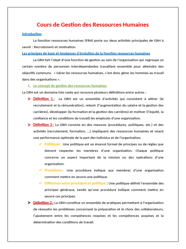 Gestion Des Ressources Humaines | PDF