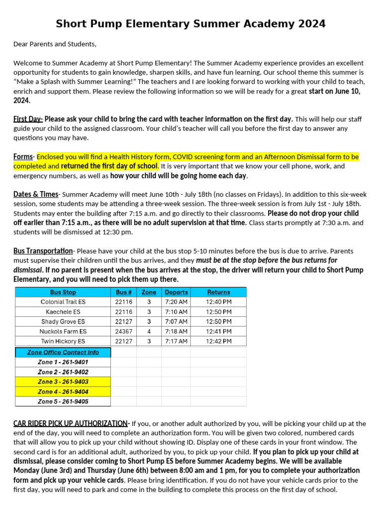 Welcome Letter Short Pump 2024 | PDF
