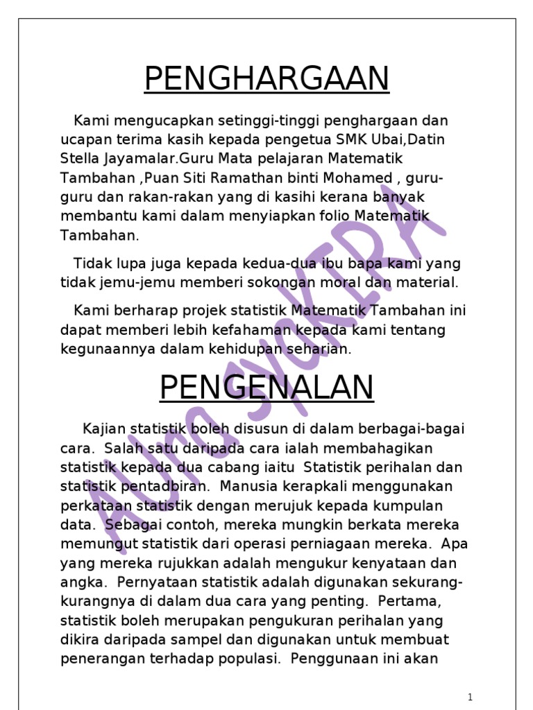 projek matematik tambahan 2018 selangor