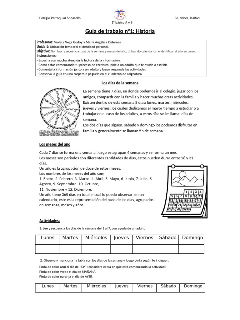 Guia Historia Unidad 1 1 Bsico | PDF | Calendario