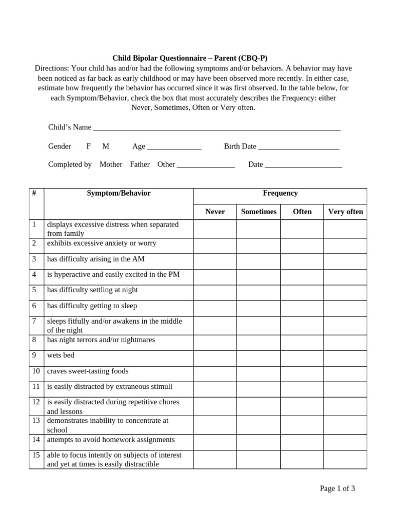 Child Bipolar Quest - Parent | PDF