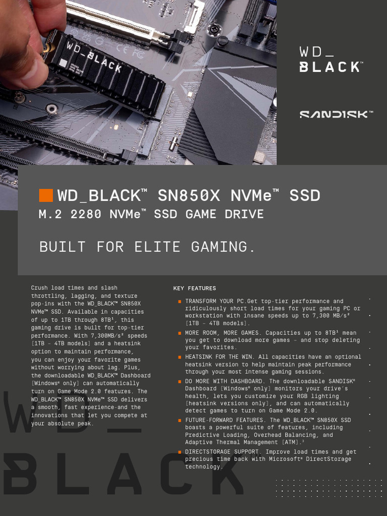 Data Sheet WD Black Sn850x Nvme SSD | PDF