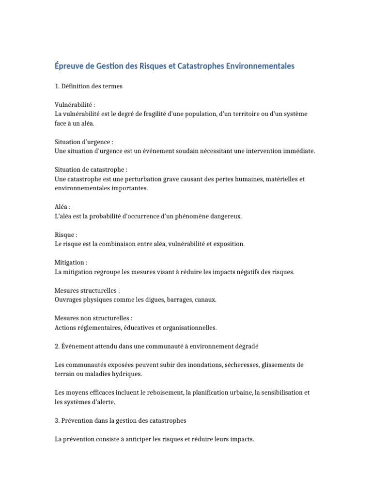 Gestion Des Risques Catastrophes | PDF