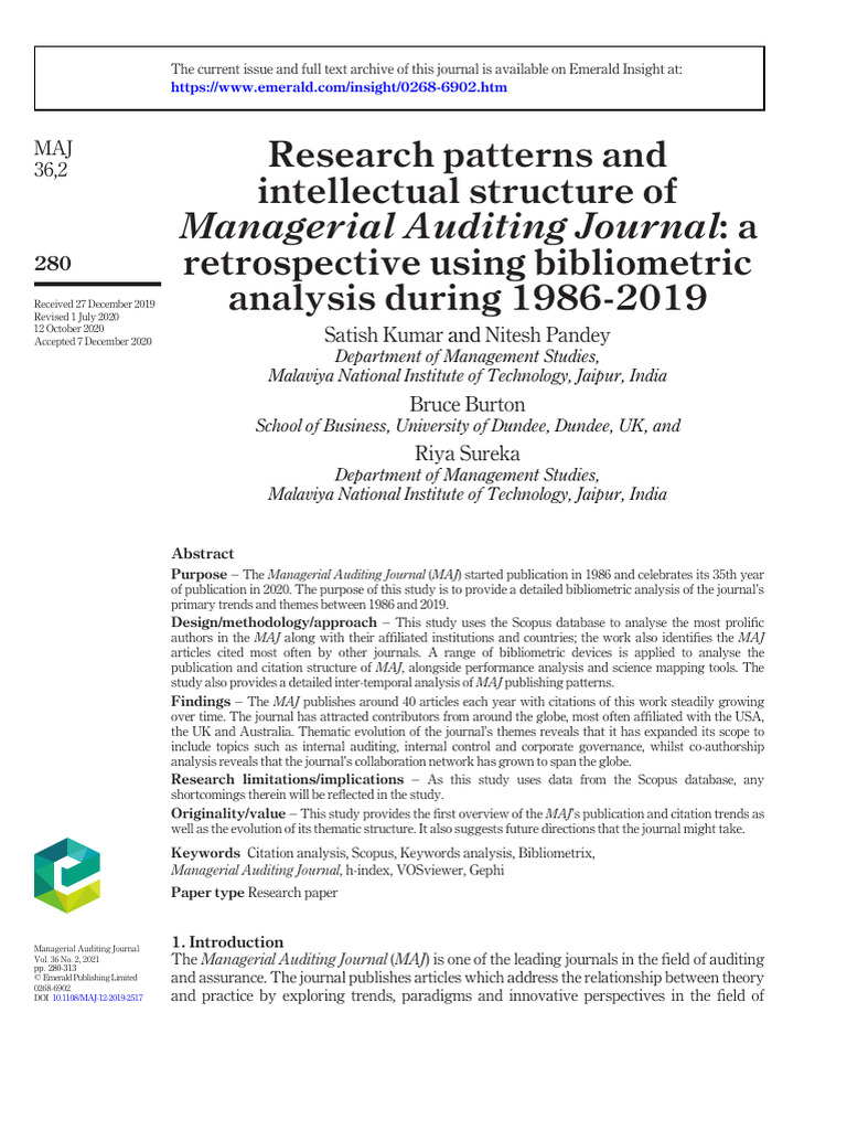 Research Patterns and Intellectual Structure of Managerial Auditing ...