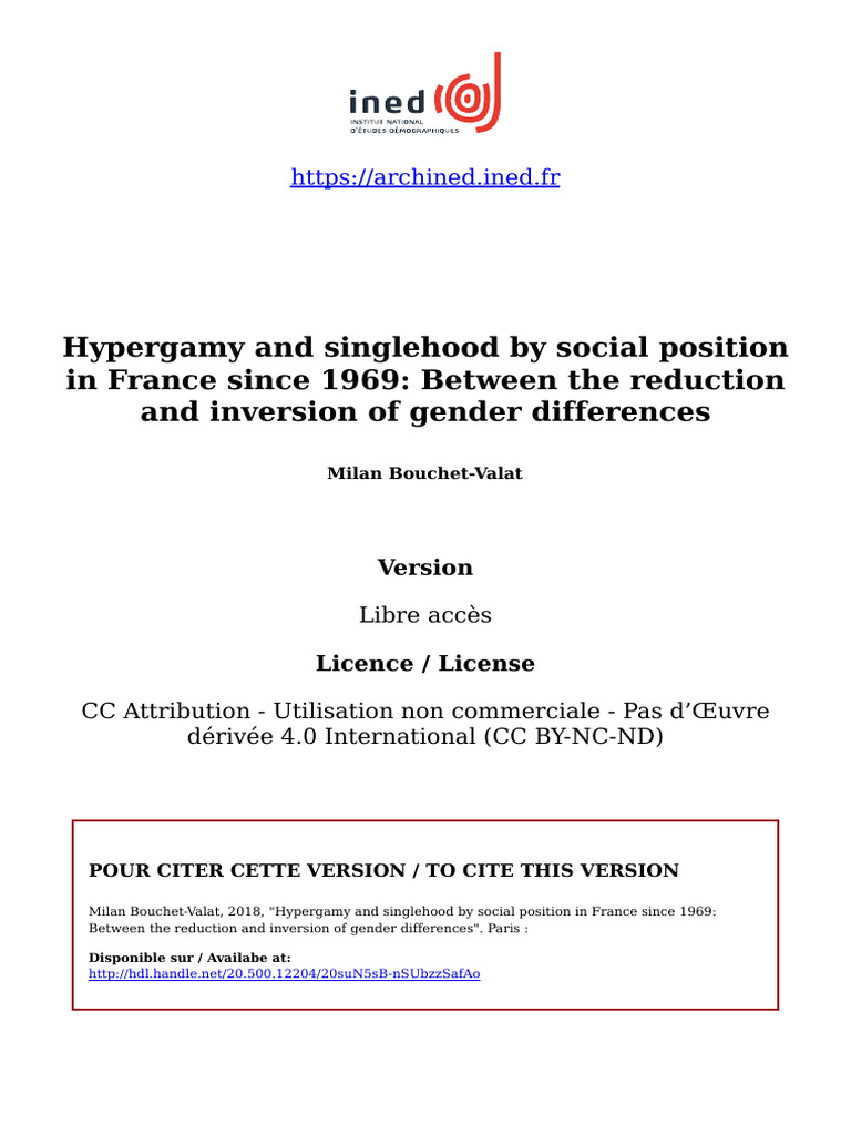 Bouchet-Valat - Hypergamy and Singlehood by Social Position | PDF ...