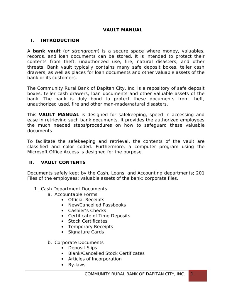 Community Rural Bank Vault Manual | PDF | Finance & Money Management