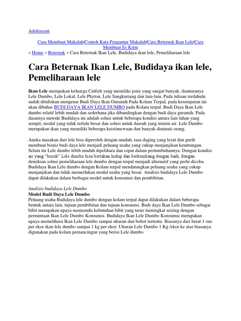 Contoh Makalah Budidaya Ikan Lele Sangkuriang Barisan Contoh
