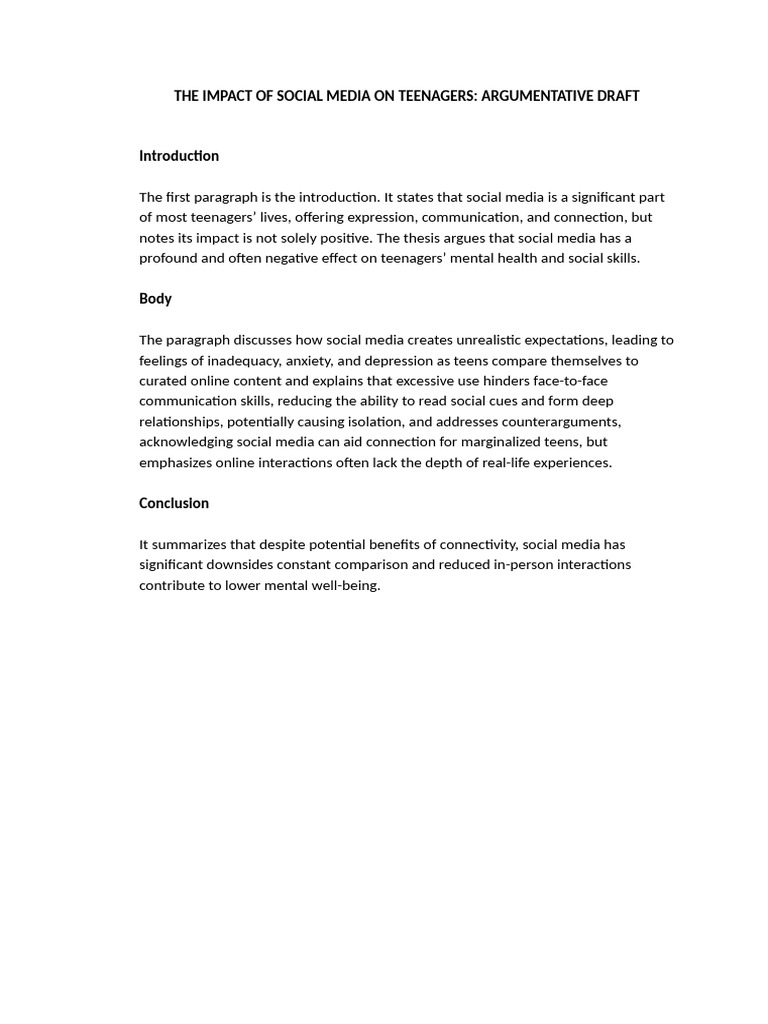 The Impact of Social Media On Teenagers Draft | PDF