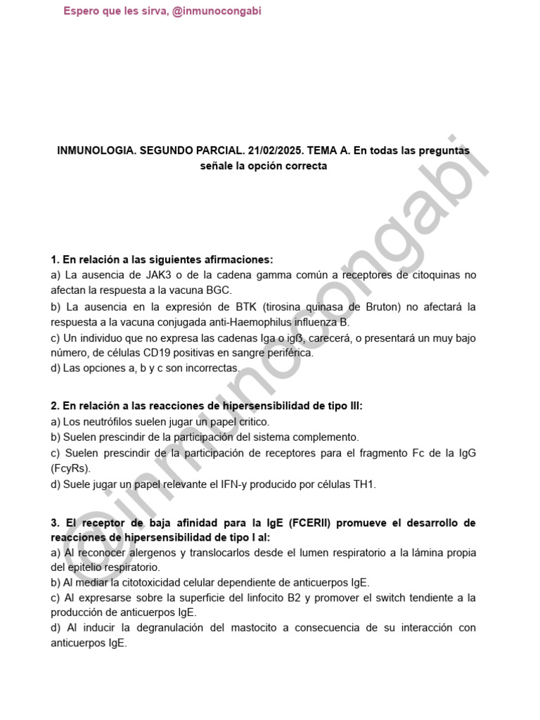 2do Parcial - 21 - 02 - 2025 | PDF | Célula T | Anticuerpo