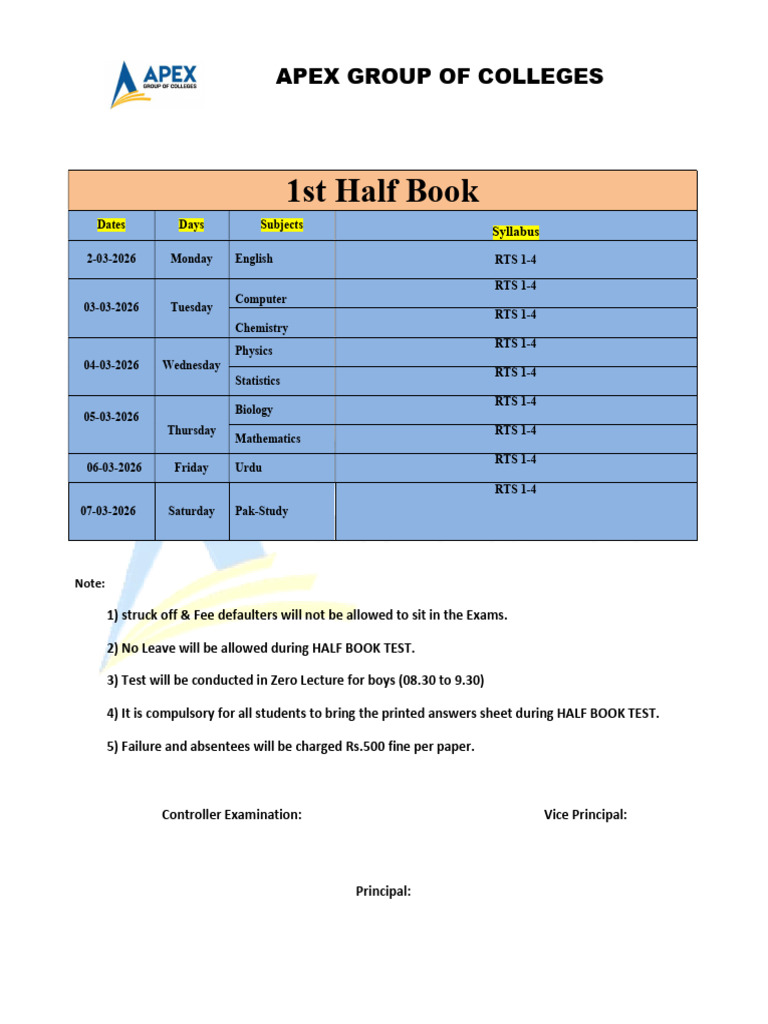 Date Sheet | PDF