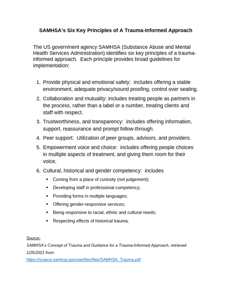 SAMHSAs 6 Key Principles of A Trauma-Informed Approach-1 | PDF