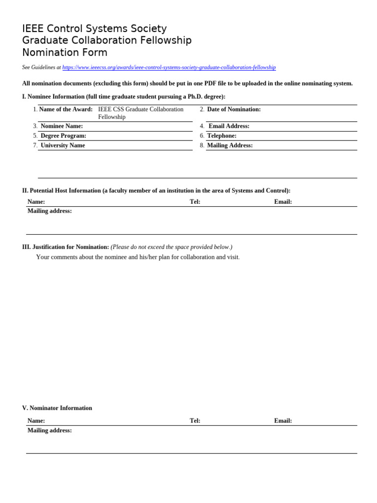 CSS Graduate Collaboration Fellowship Nomination Form | PDF